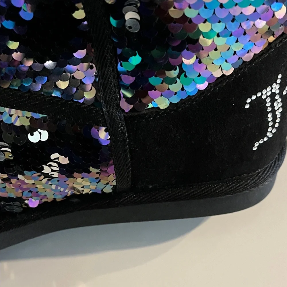Juicy Couture Black‎ and Silver Sequin Winter Boots Size 8